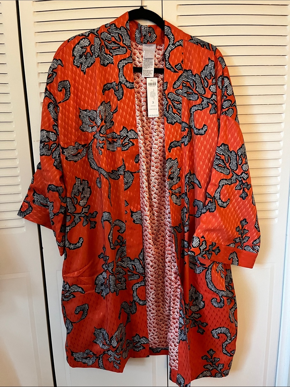Chico's Orange Floral Open-Front Kimono Size 3